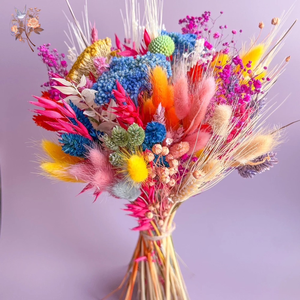 Dried Flower Bunch - Renkli Kurutulmuş Çiçekler Gelin Buketi Korunmuş