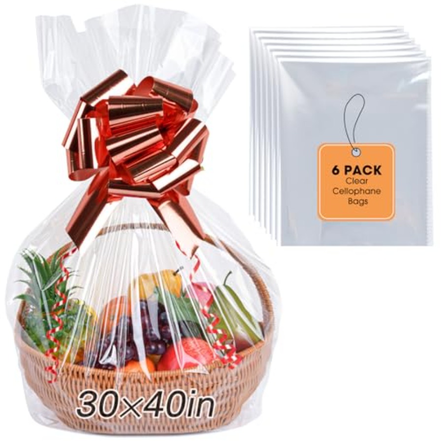 Cellophane Wrap Clear - 6 adet ekstra büyük selofan poşetler,